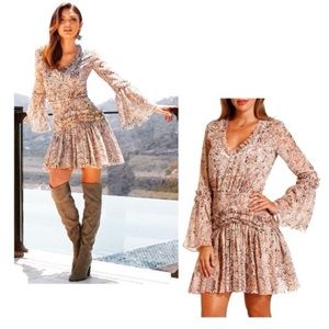 Boston Proper Paisley Ruffle Smocked Shift Peasant Mini Dress XS (NWOT)